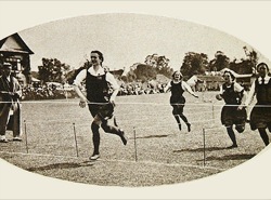 The finishing line of the women's 150 yards flat race