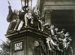 Female students cheer Churchill