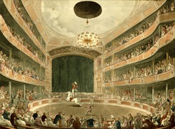 An engraving of Astley's Amphitheatre, considered to be the first modern circus ring