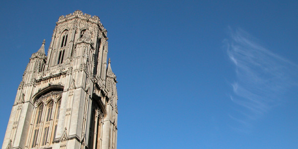 The tower of the Wills Memorial Building on a sunny day.