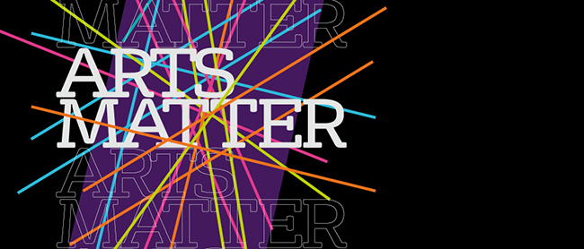 Graphic featuring lines of different colours and the words 'arts matter'.