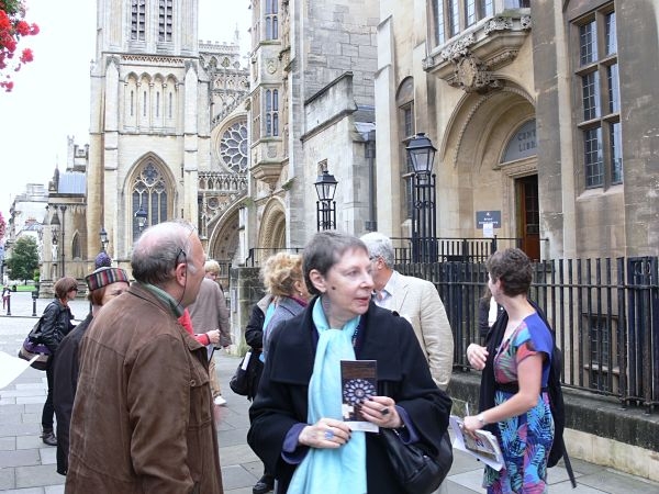 Delegates outside City Library and Bristol Cathedral