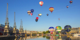 Balloons flying over Bristol harbourside