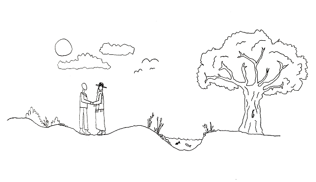 sketch of two people in the countryside