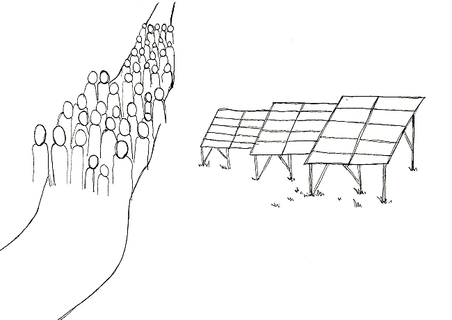 sketch of people next to solar panels