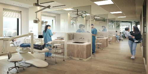 Architects impression of a clinical space in the new dental school building