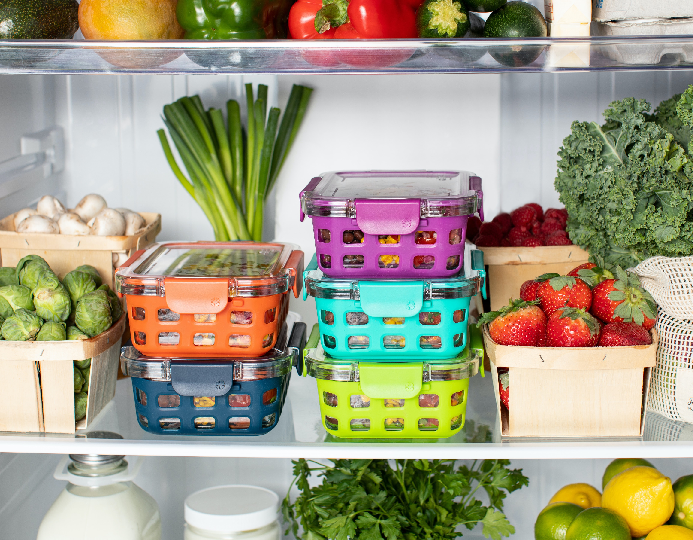 Vegetables and fruits in a fridge
