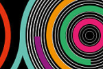 abstract concentric circles with colourful segments on a black background.