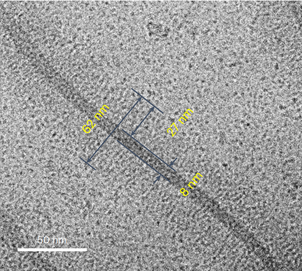 High-resolution cryo-TEM image of a PFS24-b-P4VP192 nanofibre