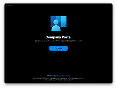 Screengrab showing Company Portal sign-in screen