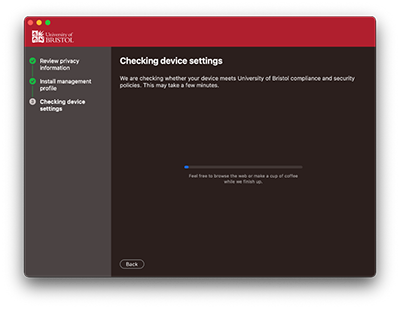Screen showing "Checking device settings" message.