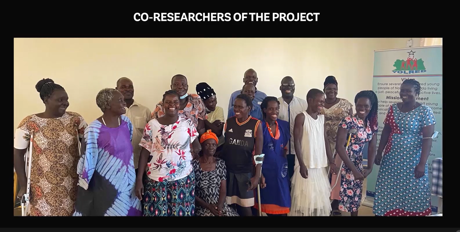Group photo of the sixteen project co-researchers for the HRIC Policy Report 'The response to Covid-19 in Northern Uganda should be disability-inclusive.'