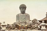 Sepia photo of Buddhist statue 