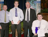 First prize winners, SensaGest (left to right): Chris Groves, Paul Duff, Vice-Chancellor Eric Thomas, Ian Anderson