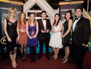 Left to right: Amelia Donaldson, Ernst & Young; ‘State of the Art’ team members: Georgia Pownall, Georgia Cummings, George Mallett, Helen Dickie; Carrie Adams, Ernst & Young; Tom Guglielmi, Ernst & Young.