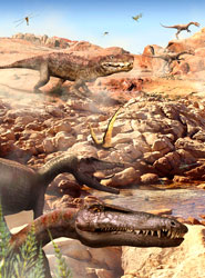 Dinosaurs in the Triassic.