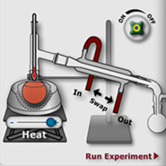 A screenshot from an interactive Flash simulation that helps students explore scientific and safety aspects of distillation experiments