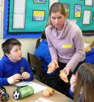 Bristol University neuroscientist, Dr Sara Baker with pupils at the workshop.
