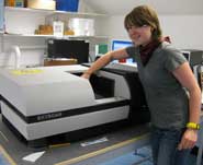 Kelly Richards using the SkyScan CT-scanner in the Department of Archaeology