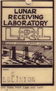 Professor Eglinton's Lunar Receiving Laboratory pass