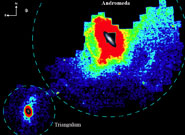 Star density map around the Andromeda and Triangulum Galaxies.
