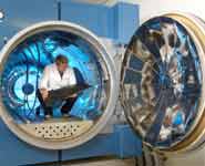 University of Bath researcher, Chris Hurd, in one of the giant autoclaves used to produce the carbon fibre structures