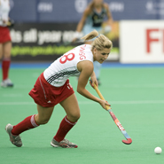 Georgie Twigg competing in the Women's Hockey Champions Trophy