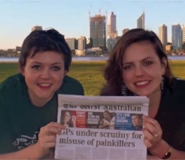 Emma Blott and Mary Spender with a copy of The West Australian paper