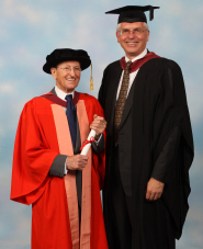Geoffrey Rowley receives his honorary degree from Bill Ray, Chair of Convocation at Bristol University