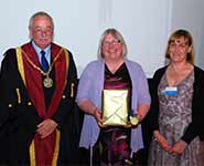 Sue Badger [centre] with Jerry Davies, Senior Vice President of the RCVS and Kathy Kissick, Chair of the RCVS Veterinary Nursing Council
