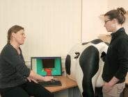Professor Sarah Baillie teaches a student using the Haptic Cow