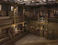 A computer generated image of the interior of The Sam Wanamaker Theatre