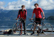 Marcus and Nick with their bikes in Deep Cove, British Columbia