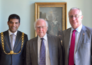 The Lord Mayor of Bristol Councillor Faruk Choudhury, Professor Peter Higgs and Bristol University’s Vice-Chancellor Professor Sir Eric Thomas