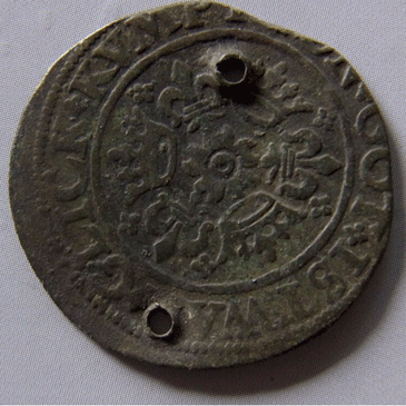 A Nurumberg counter, dating to late 16th century. An identical token has been found on Roanoke island, where the colonists first settled.  