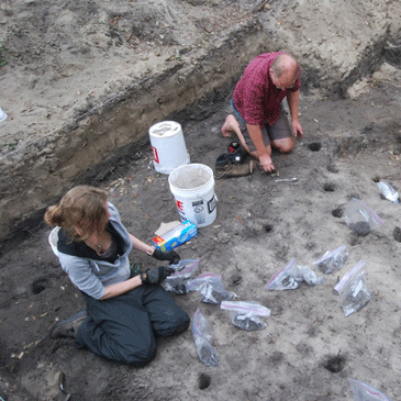 Excavation at the Hatteras sites in 2012, where the ingot and counter was found and in 2015, where the rapier and slate were found. 