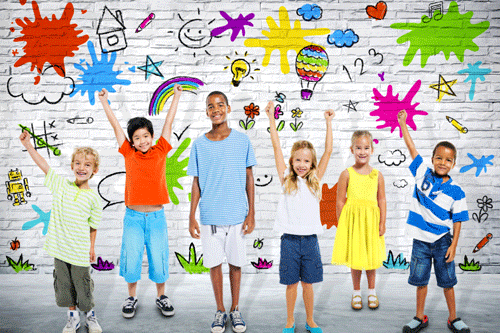 Generic image of pupils with colourful background