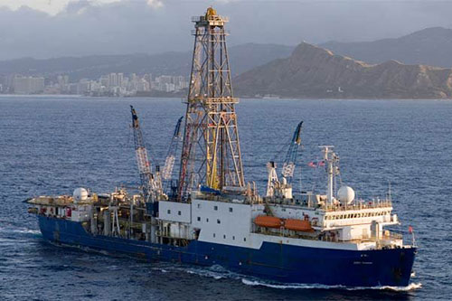 Image of JOIDES Resolution, a scientific drilling ship used by the Integrated Ocean Drilling Program