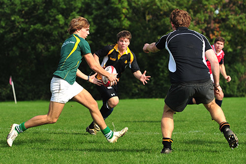 Rugby game in action