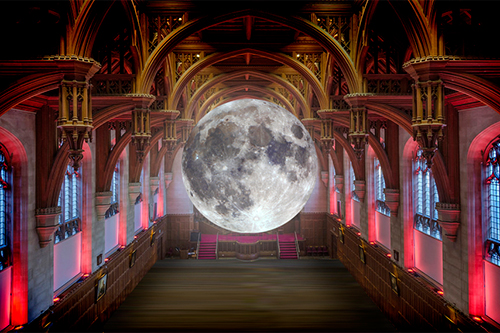 Mock up of Luke Jerram's Museum of the Moon in The Great Hall, Wills Memorial Building
