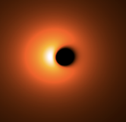 Computer visualisation of the intensity of X-ray emission from an accretion disk around a black hole.