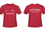 Mock up of the red '#WeAreBristol' performance t-shirt, showing the front and the back of the t-shirt