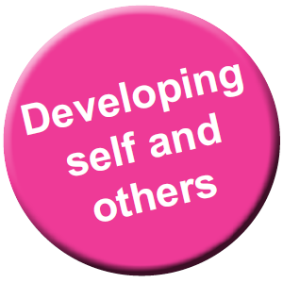 Pink icon with "Developing self and others text"