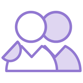 2 people purple silhouettes, mentoring icon