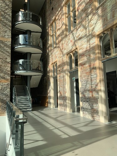 The interior staircase in the Fry Building