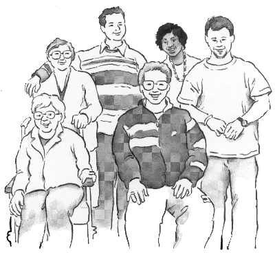 a group of different people from a day centre