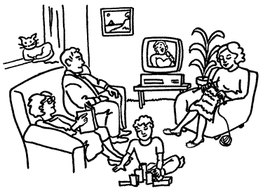 picture of a family sitting in the lounge