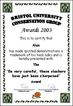 Award certificate