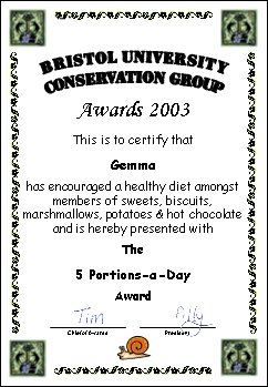 Award certificate