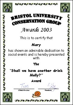 Award certificate